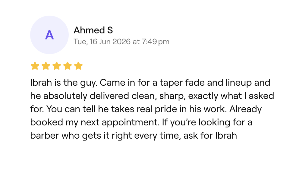Fresha review screenshot for Blade Barbers