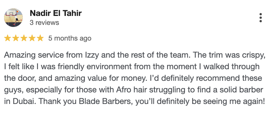 Google review screenshot for Blade Barbers