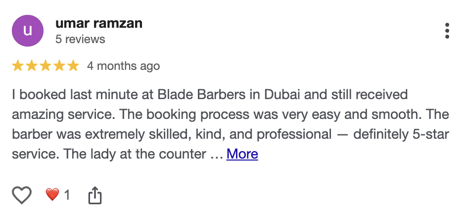 Google review screenshot for Blade Barbers