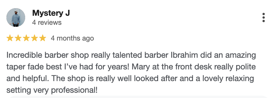 Google review screenshot for Blade Barbers