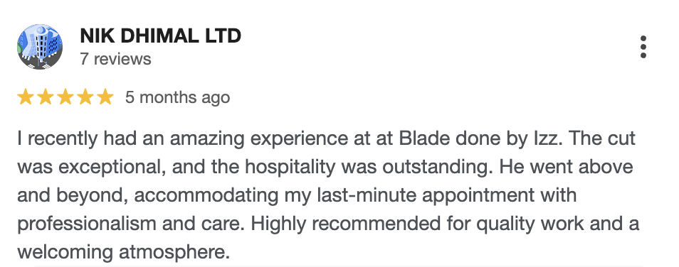 Google review screenshot for Blade Barbers